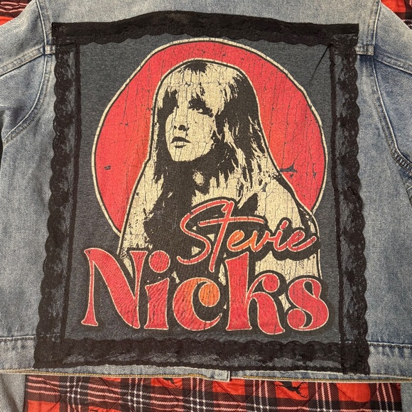 Stevie Nicks Upcycled Graphic T-Shirt & Jean Jacket - Leather & Lace Embellished - Picture 6 of 6